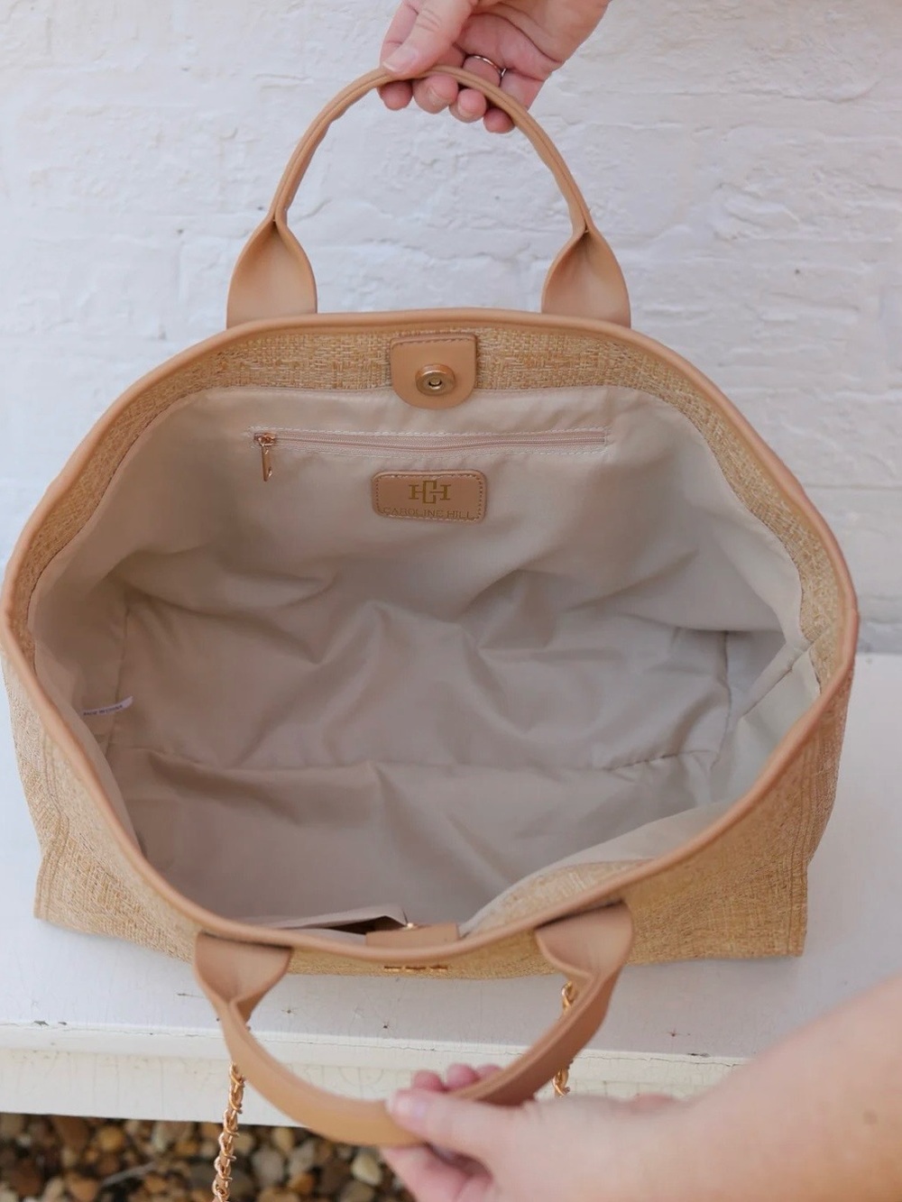Caroline Hill Natural Straw Tote with Neutral Trim - Picture 3 of 6